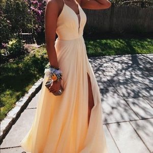 Light Yellow Open Back Prom Dress